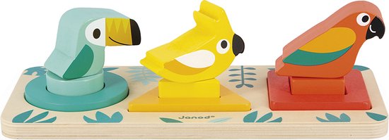 Janod Tropik - Drie Vormen Vogels - Maak Kennis Met Vormen En Kleuren Dankzij Deze 6 Geometrische Vormen En 3 Vogels! - Geschikt Vanaf 1 Jaar van Janod — afbeelding 2