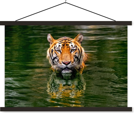Affiche textielposter Tigre dans l'eau lattes noires 60x40 cm - Tirage photo sur assiette école (décoration murale salon / chambre)