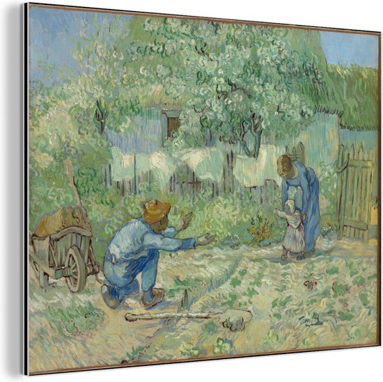Wanddecoratie Metaal - Aluminium Schilderij Industrieel - Eerste stappen (naar Millet) - Vincent van Gogh - 80x60 cm - Dibond - Foto op aluminium - Industriële muurdecoratie - Voor de woonkamer/slaapkamer