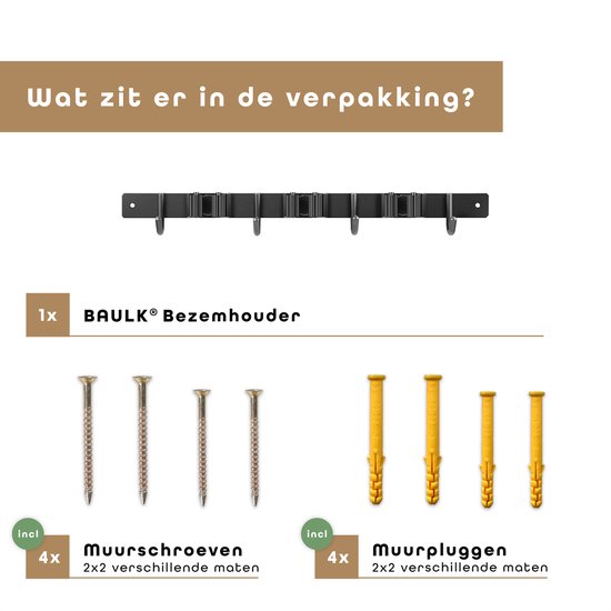 Bezem ophangsysteem - Bezemhouder - Tuingereedschap - RVS - 3 houders - 4 haken - BAULK® van BAULK® — afbeelding 5