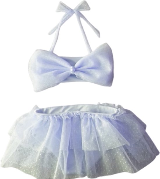 Maat 104 Bikini zwemkleding wit stippen print tulle rok badkleding met strik voor baby en kind zwem kleding witte tule