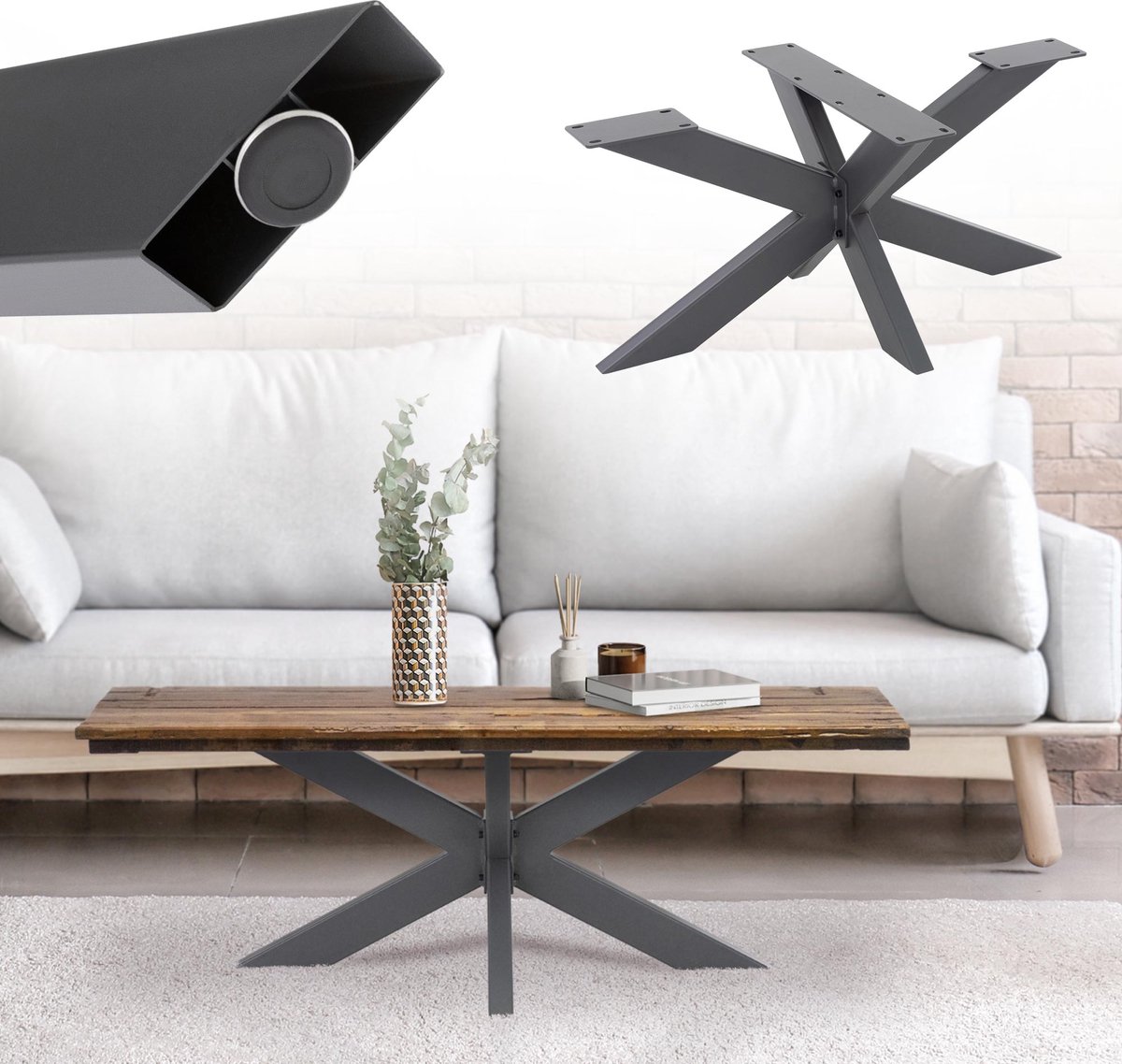 ml-design Spider tafelonderstel meubelpoten 98x58x43 cm antraciet staal X-design kruisonderstel heavy-duty metalen tafellopers geschikt voor DIY eettafel industrieel design eenvoudige montage voor wand- of vloerbevestiging