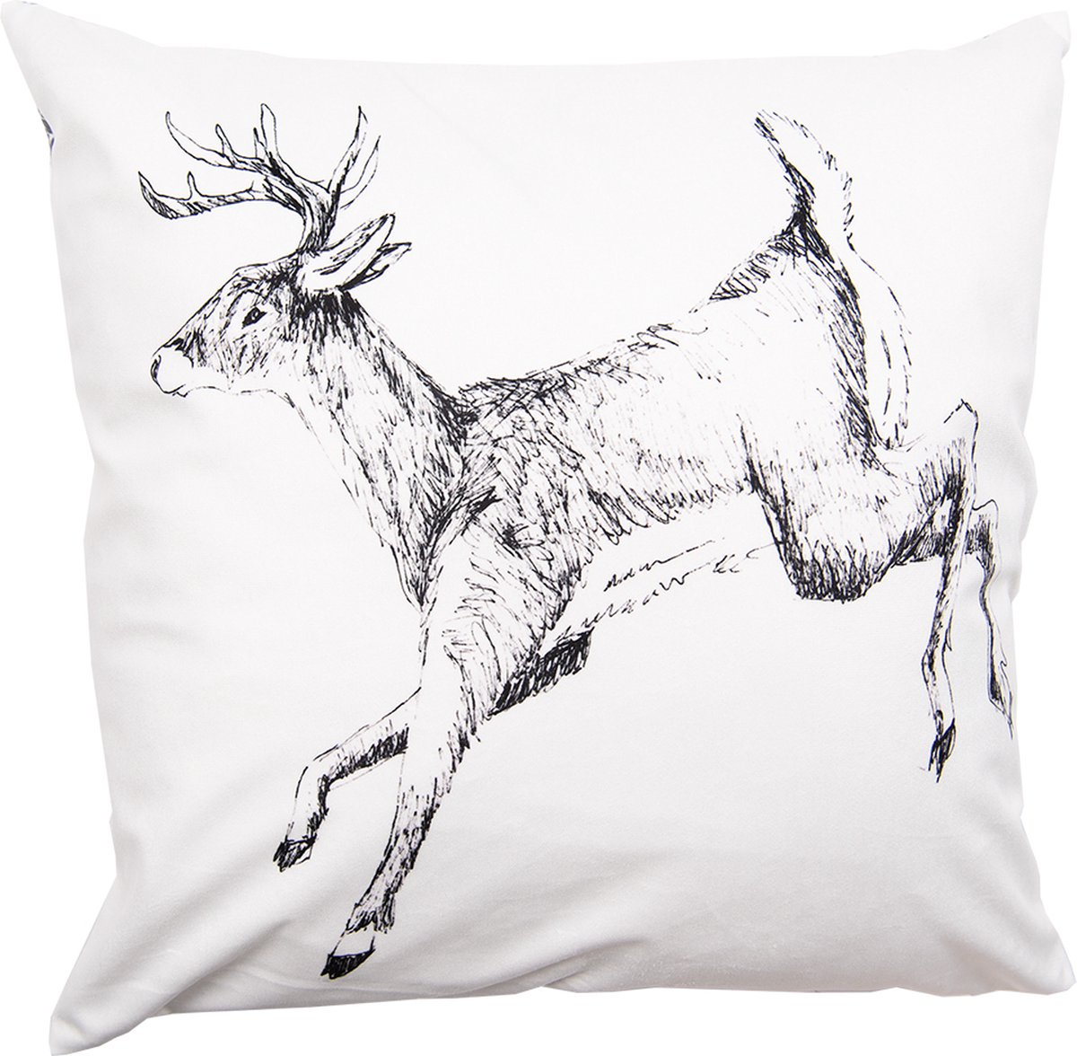 Clayre & Eef Kussenhoes 45x45 cm Wit Grijs Polyester Vierkant Rendier Sierkussenhoes