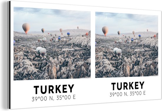 Wanddecoratie Metaal - Aluminium Schilderij Industrieel - Turkije - Cappadocië - Luchtballon - Vintage - 120x60 cm - Dibond - Foto op aluminium - Industriële muurdecoratie - Voor de woonkamer/slaapkamer