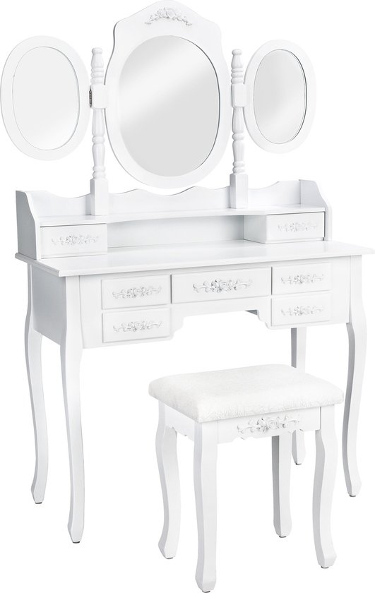 TecTake - make up tafel kaptafel met spiegel en krukje - 402074