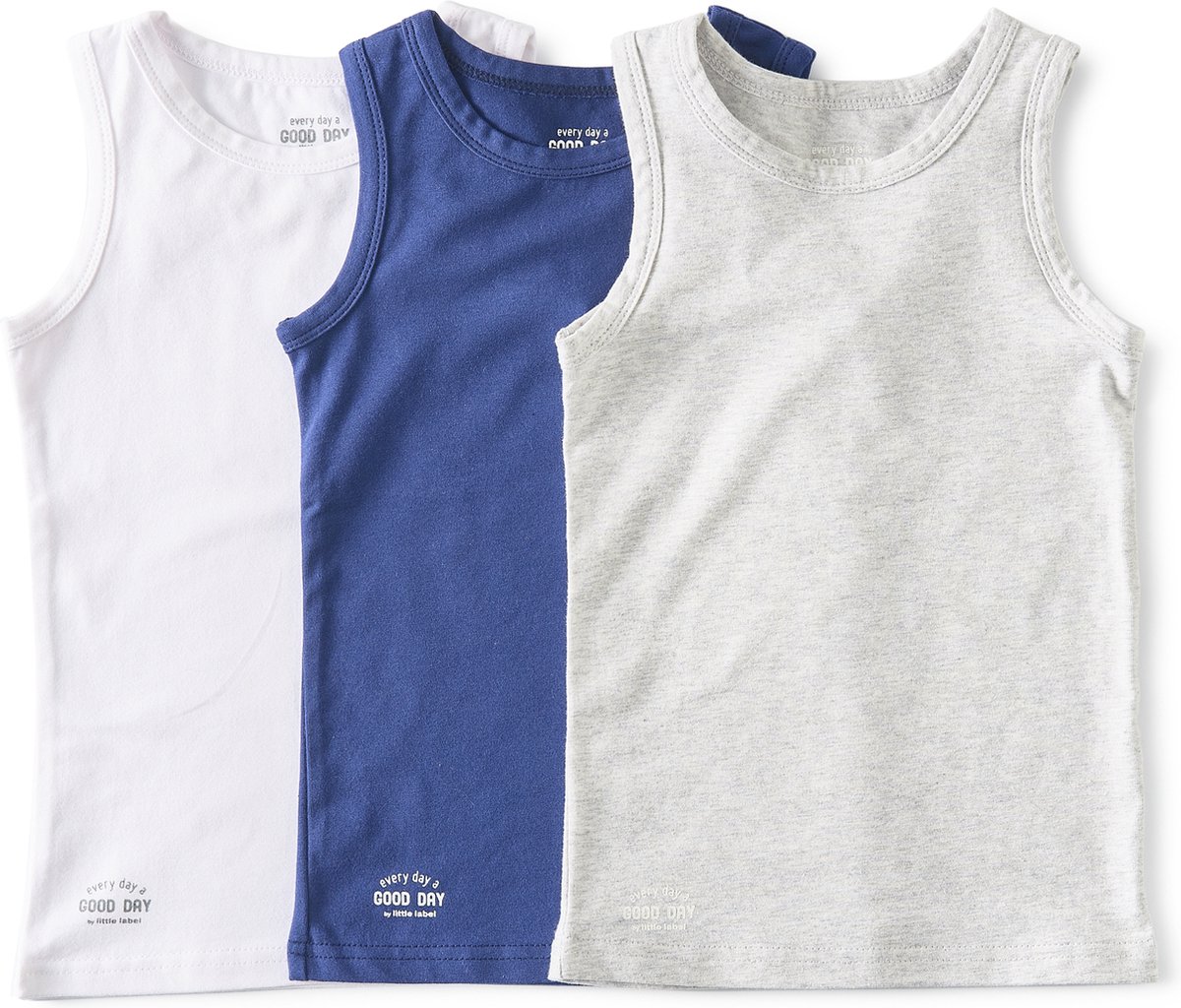 Little Label Hemd Jongens - 3 Stuks - Maat 110-116 - Wit, Blauw, Grijs - Zachte BIO Katoen