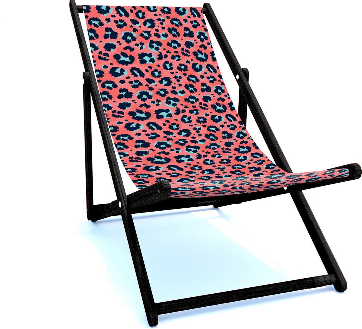 Holtaz Strandstoel Hout Inklapbaar Comfortabele Zonnebed Ligbed met verstelbare Lighoogte met stoffen Patterns zwart houten frame