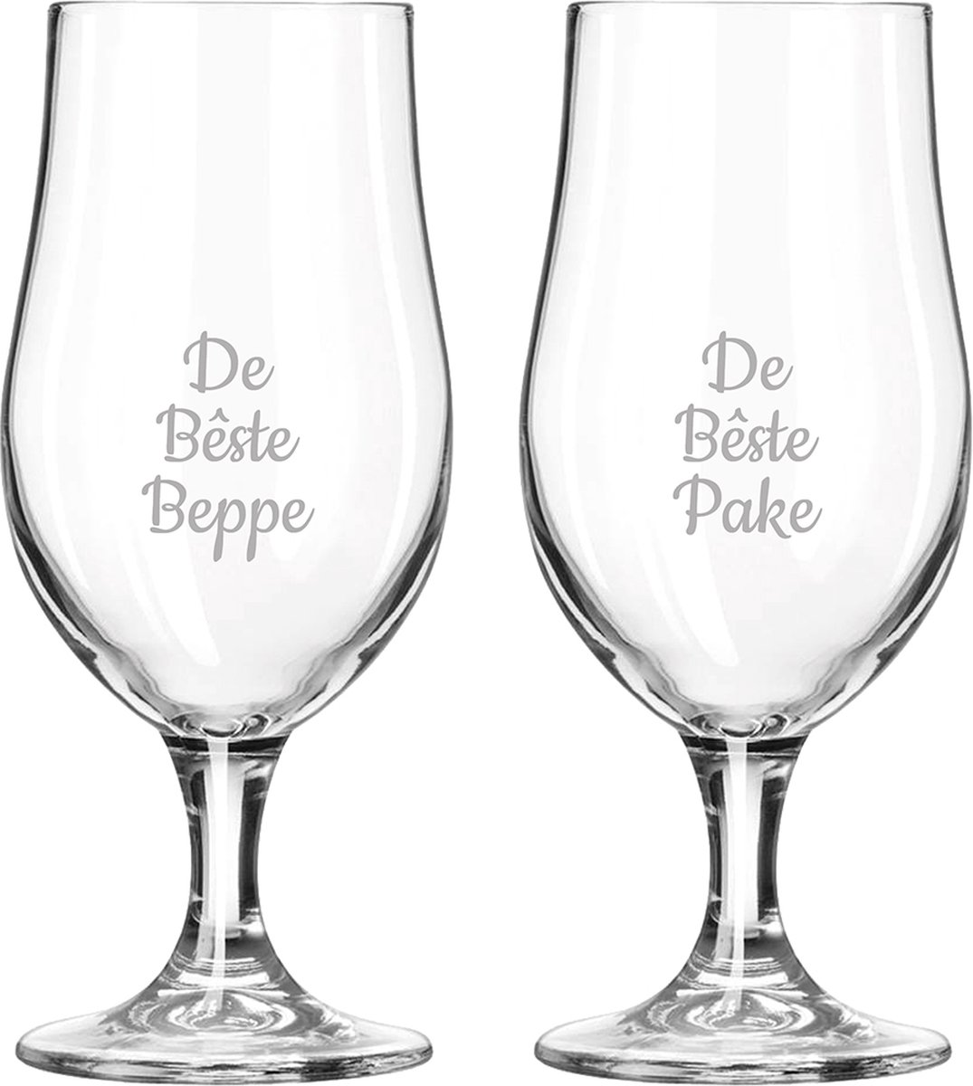 Gegraveerde bierglas op voet 49cl De Bêste Pake-De Bêste Beppe