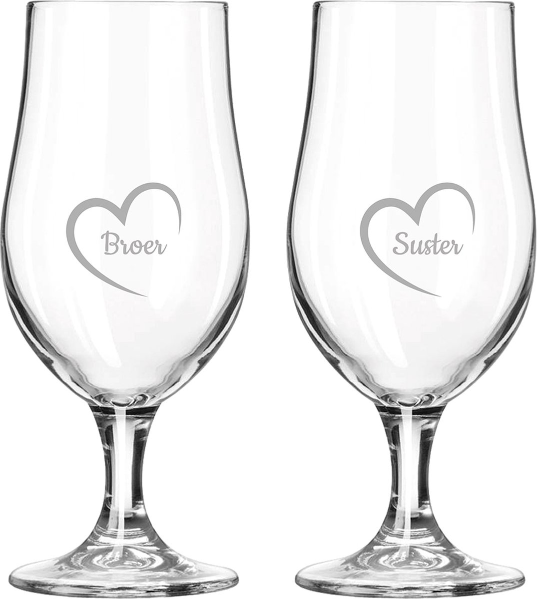 Gegraveerde bierglas op voet 49cl Broer mei hert & Suster mei hert