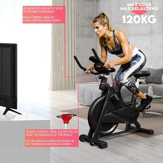 TechFit Hometrainer, fiets met 8 kg vliegwiel, hometrainer met magnetische weerstandsinstelling, LCD, tablethouder en drinkfles