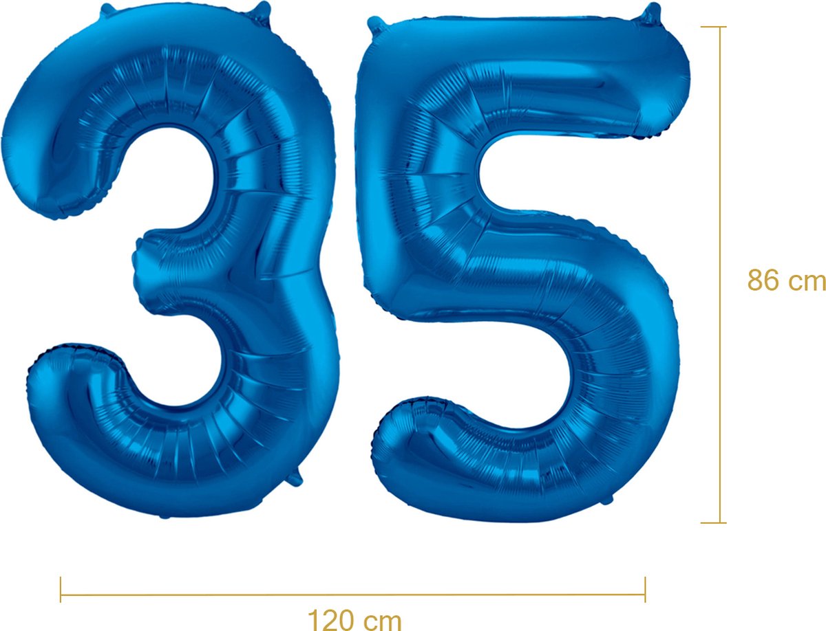 Ballon Cijfer 35 Jaar Blauw Helium Ballonnen Verjaardag Versiering Cijfer Ballon Feest Versiering Met Rietje - 86Cm — afbeelding 2