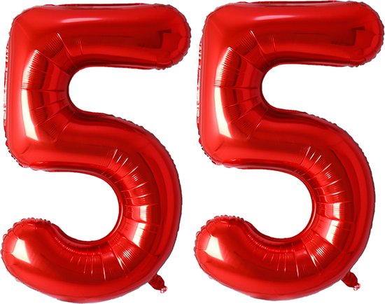 Ballon Cijfer 55 Jaar Rood Helium Ballonnen Verjaardag Versiering Cijfer Ballon Feest Versiering Met Rietje - 86Cm