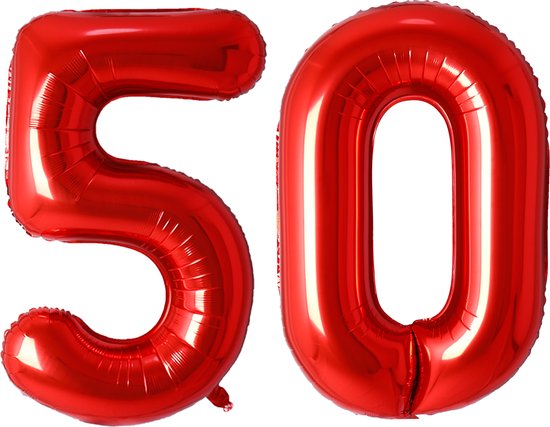 Ballon Cijfer 50 Jaar Rood Helium Ballonnen Verjaardag Versiering Sarah Abraham Feest Versiering Met Rietje - 86Cm