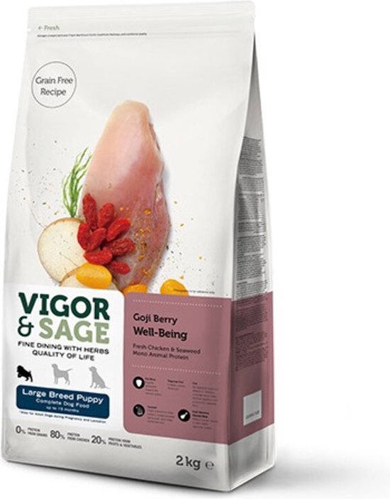 Vigor & Sage Hondenvoer Large Breed Puppy Well-Being Gojiberry 2 kg