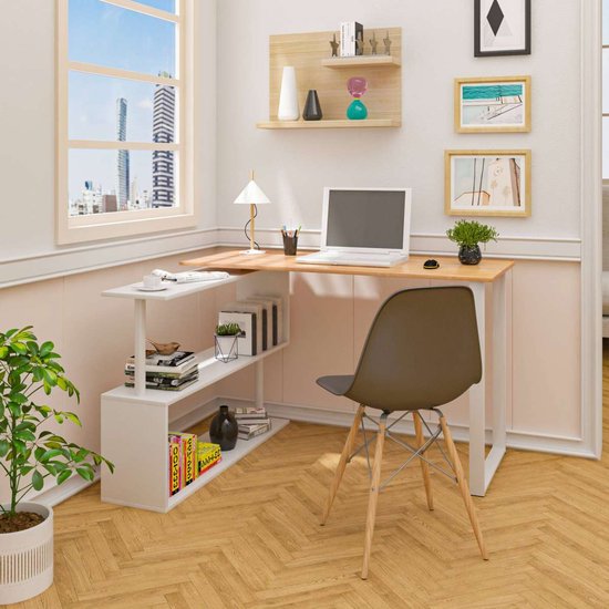Tribesigns L-vormig computerbureau met opbergladen, 150 cm hoekbureau met planken, omkeerbaar L-vormig kantoorbureau studie schrijftafel werkstation voor thuiskantoor, zwart