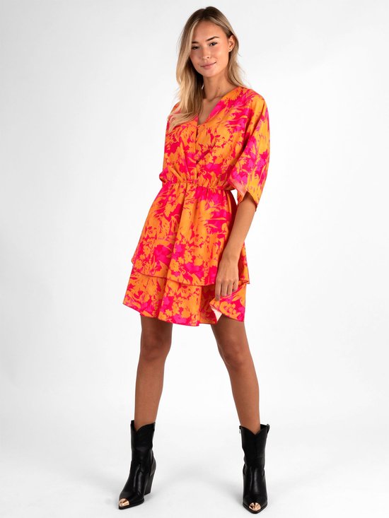 Orange pink floral dress