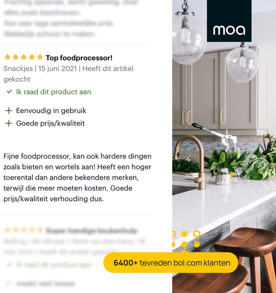 MOA Robot ménager de 1200 Watt - Extra puissant - Avec accessoires pour utilisation comme presse-agrumes, mixeur etc. - Noir avec acier inoxydable - FP511