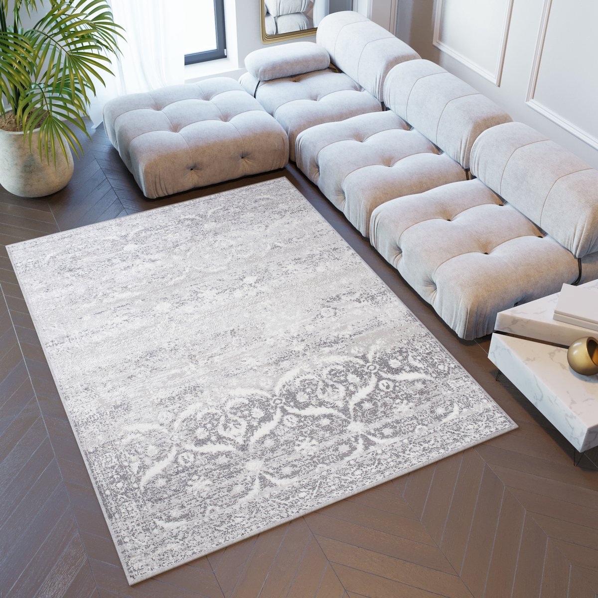 Tapiso Sky Vloerkleed Grijs Bloemen Woonkamer Tapijt Maat - 180x250