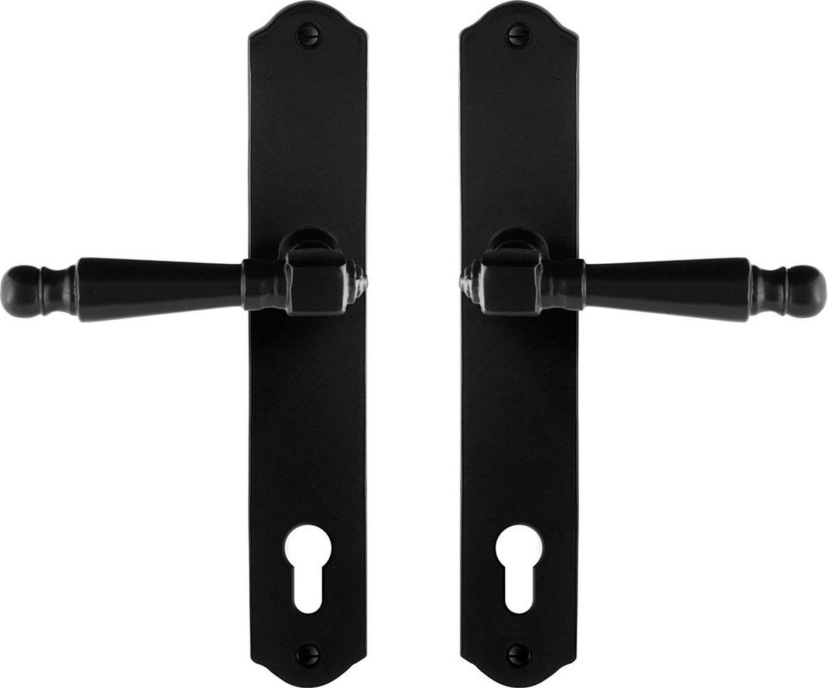 GPF6210.60 smeedijzer zwart Mela deurkruk op schild PC92, 238x41x4mm
