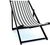 Holtaz Strandstoel gestreept - Inklapbaar - Hout - Comfortabele zonnebed - ligbed met verstelbare lighoogte - Grijs