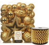 Pakket - 49x stuks kerstballen - incl. piek en kralenslinger - goud - kunststof