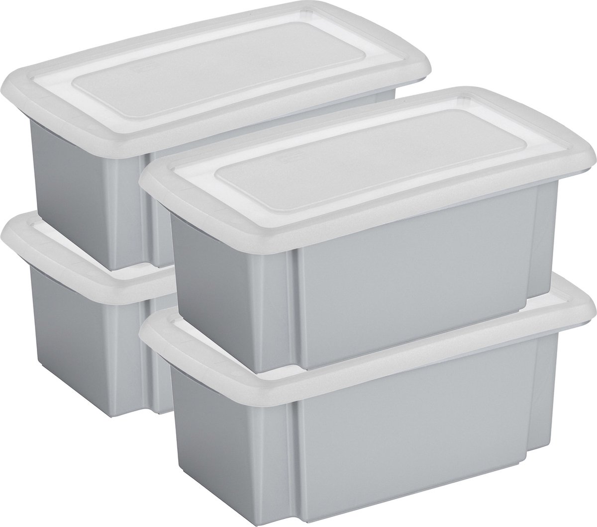 Sunware 4x opslagbox kunststof 7 liter grijs 38 x 21 x 14 cm met deksel