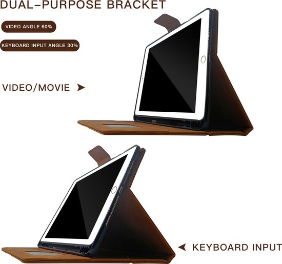 oTronica iPad cover 5th / 6th generation Luxe Leather Bookcase Brown - iPad 2017 cover with Pencil - iPad cover 2018 Premium Leather cover - iPad cover with Apple Pencil Pocket