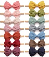 BOTC Meisjes Baby Haarbandjes met Strik - Nylon Hoofdbanden  - Linnen Haarelastiekjes - 14 stucks - kleuren mixen -  Haaraccessoires voor Pasgeboren Baby Peuters Kids