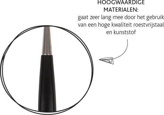 Gedetailleerde close-up van het RVS en zwarte kunststof handvat van een kaasschaaf.