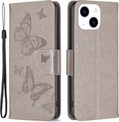 Coverup Vlinders Book Case - Geschikt voor iPhone 14 Hoesje - Grijs