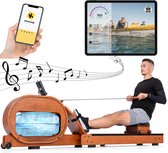 Waterroeimachine -LCD-display intelligentere monitor-app-compatibiliteit (Kinomap) -met Ergonomische stoel/houder voor pad of mobiele telefoon - Roeitrainer van echt hout voor thuis| Tot 150KG