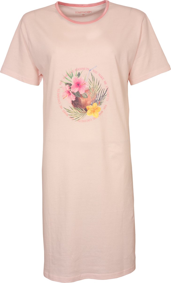Temptation Dames Nachthemd - Bigshirt - 100% Katoen - Roze