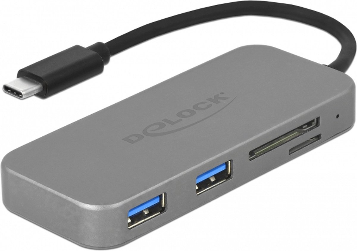 DELOCK HUB USB 3.0 Type-C St 2xTyp-A Bu +SD +Micro SD +CF