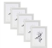 Furnibella - Fotolijstje Wit set van 5 in Houten en glas,Fotolijstjes Decoratief 10x15cm,9401-5