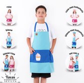 Sevilya blauw Kinderschort jongen | keukenschort schilderschort knutselschort kinderschort karikatuur met tas om te beschilderen bakken koken tuin