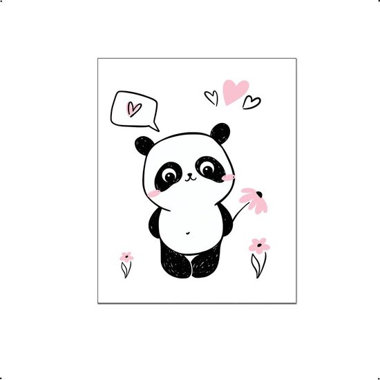 PosterDump - Panda met bloemetje roze - Baby / kinderkamer poster - Dieren poster - 70x50cm