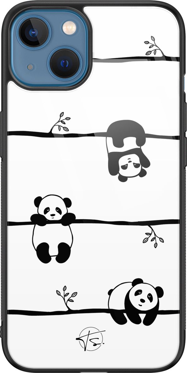 Hoesje geschikt voor iPhone 13 - Panda - Luxe Hard Case - Print - Zwart, Wit - Mooie Telefoonhoesjes