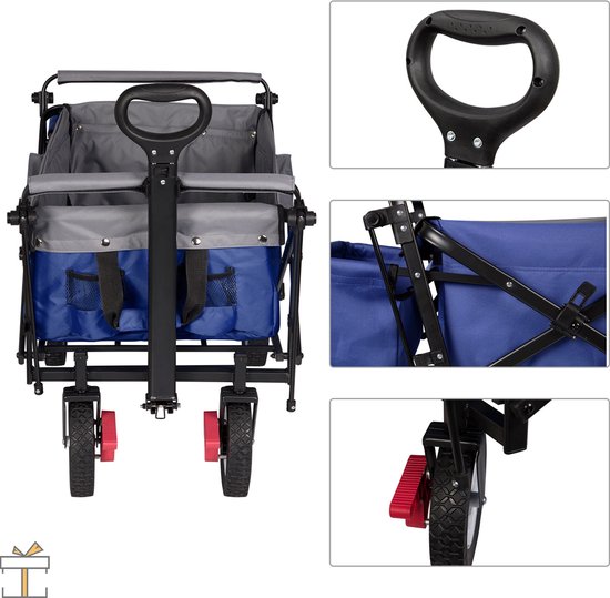 Happyment Bolderkar blauw - Opvouwbaar - Camping bolderwagen - Boodschappen of kinderenvervoer - Strand - Blauw - 80KG van Happyment — afbeelding 4