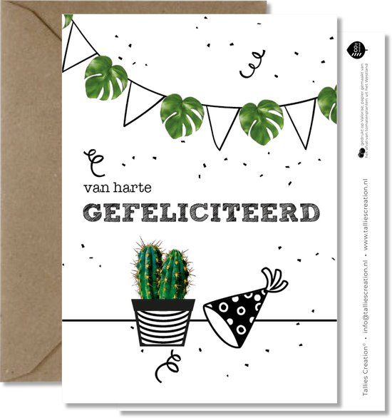 Tallies Cards - greeting  - wenskaarten - Gefeliciteerd - Plant  - Set van 4 ansichtkaarten - verjaardagskaart - verjaardag - felicitatie - proficiat - Inclusief kraft envelop - 100% Duurzaam