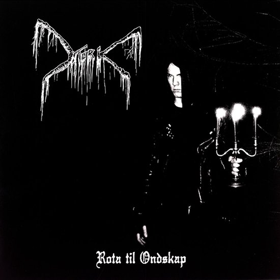 Zwarte albumcover met een man met lang haar die een kandelaar vasthoudt en de bandnaam "MORK" in gotische letters.