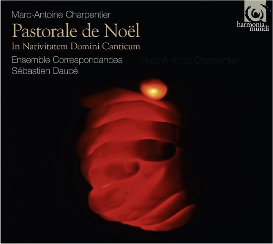 Albumhoes met rode, gloeiende abstracte vorm en tekst "Pastoral de Noël".