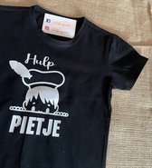 Hulp piet t-shirt- Hulppiet - Sint en piet- Shirt Zwart, opdruk Wit - Maat 10 yr