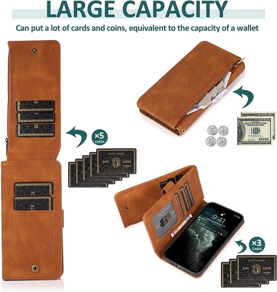 Mobiq - Étui portefeuille en cuir souple pour iPhone 14 Pro Max | Marron