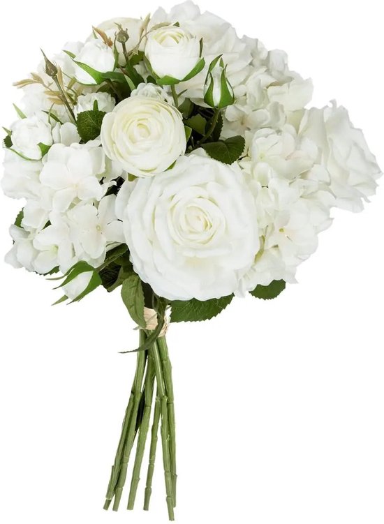 Atmosphera boeket van kunstbloemen - ivoor wit - hoogte 60 cm - witte bloemen - Bruidsboeket