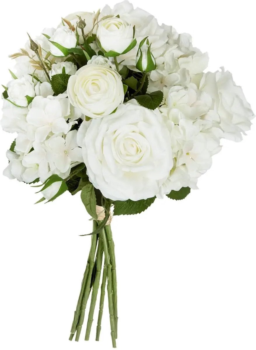 Atmosphera boeket van kunstbloemen - ivoor wit - hoogte 60 cm - witte bloemen - Bruidsboeket Ivoorwit
