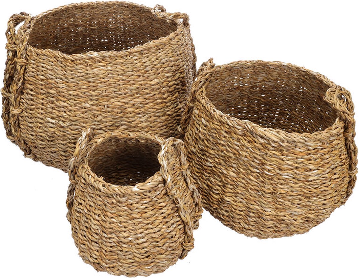 HMF Opbergmand geschikt voor Kallax half vak, gevlochten van waterhyacint met handgrepen, set van 2, 30 x 34 x 15 cm, naturel