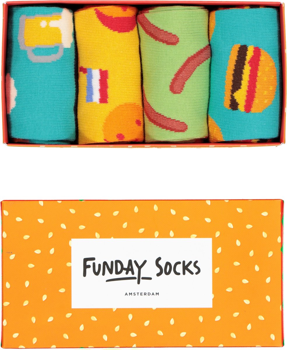 Funday Socks Giftset unisex sokken (4-pack) - Beer and party food - Maat: 36-40
