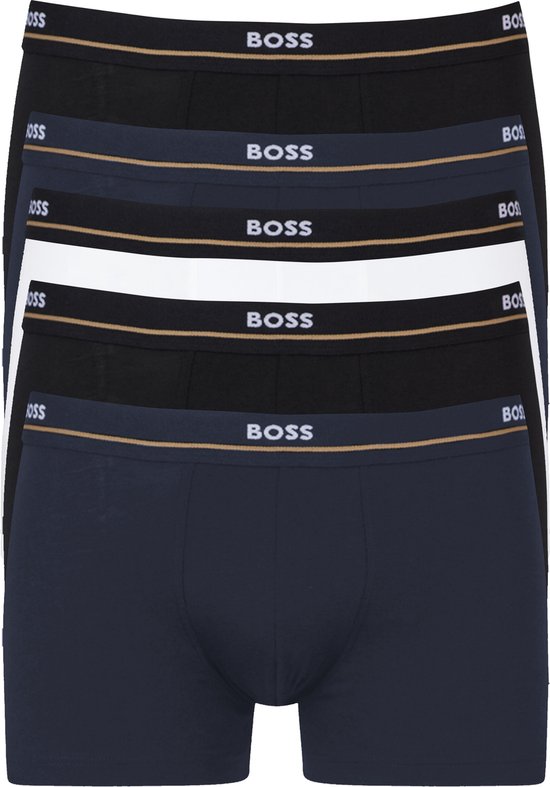 HUGO BOSS Essential trunks (5-pack) - heren boxers kort - zwart - navy - wit - Maat: