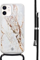 Casimoda® hoesje met koord - Geschikt voor iPhone 12 Mini - Marmer Goud - Afneembaar koord - Siliconen/TPU - Multi