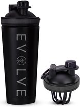 Fit Evolve® RVS Shakebeker - Dubbelwandig Proteïne Shaker – Thermosfles - 720ml - Zwart